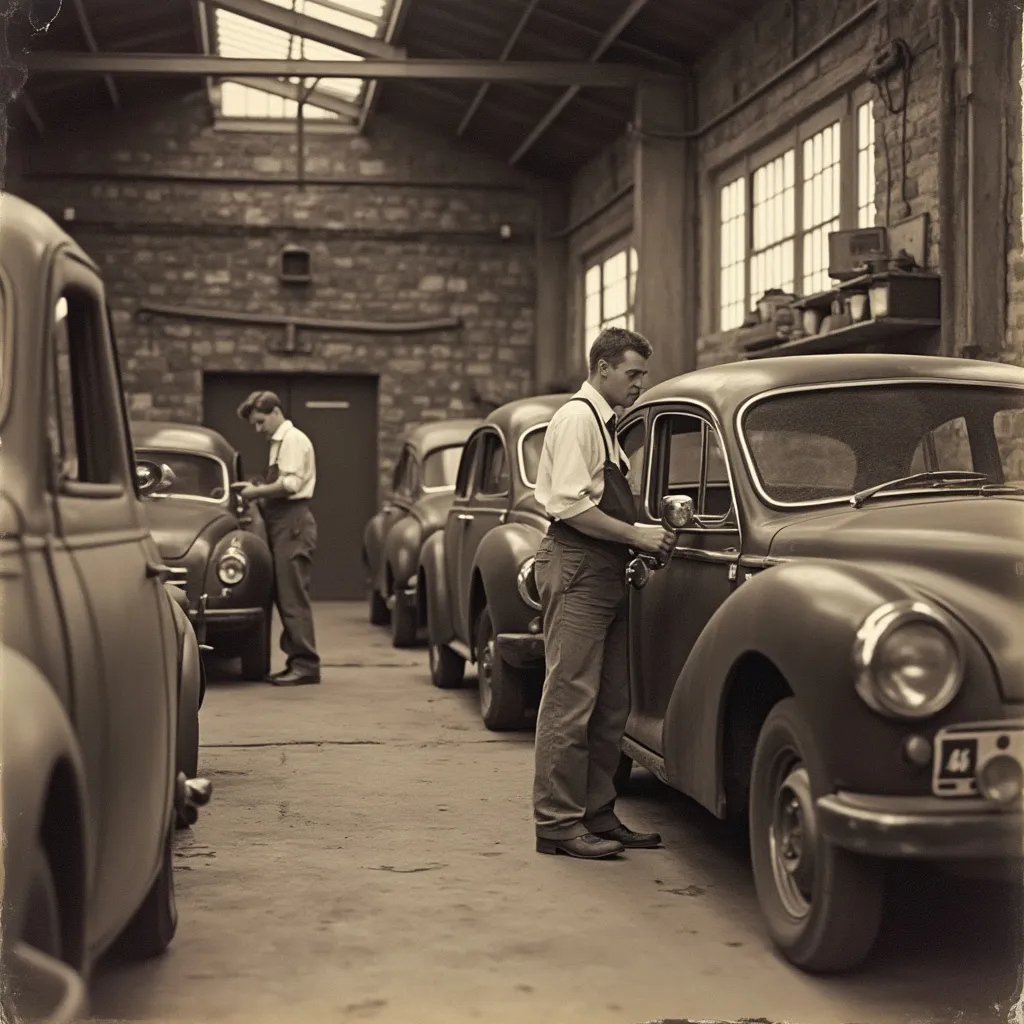 Fotografía histórica del primer taller de Auto Mundo en 1985